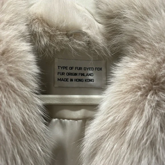 Y2K Leather Cream lamb Fur-Trimmed Women's Coat findland died real fur large - Picture 3 of 6